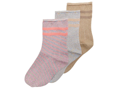 Kids ONLY cloud dancer/multicolor/gold glitter stripe socks (3-pack)